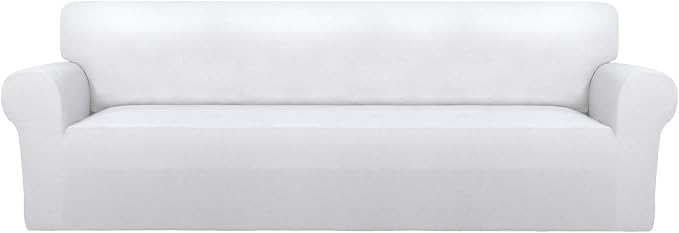 PureFit Stretch Couch Covers for Sofa 4 Seater Slipcovers White | 1-Piece Sofa Cover Washable Soft Couch protector, Couch Slipcover with Non Skid Foam and Elastic Bottom for Kids, Dogs by PureFit