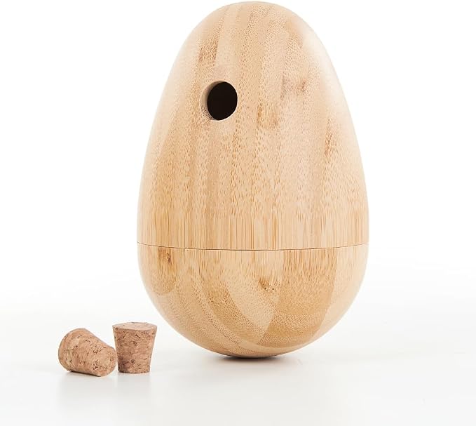 LOOBANI Bamboo Treat Dispenser Wobble Toys Enrichment Puzzle Food Dispenser Ball Toy IQ Training for Small Medium Dog by LOOBANI