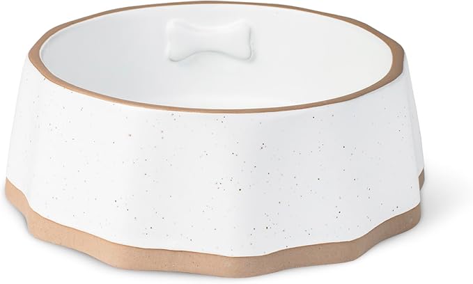 Fringe Studio Speckled Bone Medium Sculpted Ceramic Pet Bowl W/Exposed Clay (7" Diameter x 2.5" H, 26 fl.oz.), PetShop Collection (779MD001) by FringeStudio