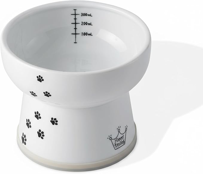 NECOICHI Raised Cat Water Bowl, Elevated, with Measurement Lines, Dishwasher and Microwave Safe (Cat, Extra Tall) White by NECOICHI