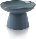 Extra Wide 6.1" Ceramic Raised Cat Food Bowl, Shallow Elevated Pet Feeder for Food Feeding, Anti Vomiting Whisker Fatigue Bowls for Cat Puppy, Blue by Careforyourbelovedfurbaby