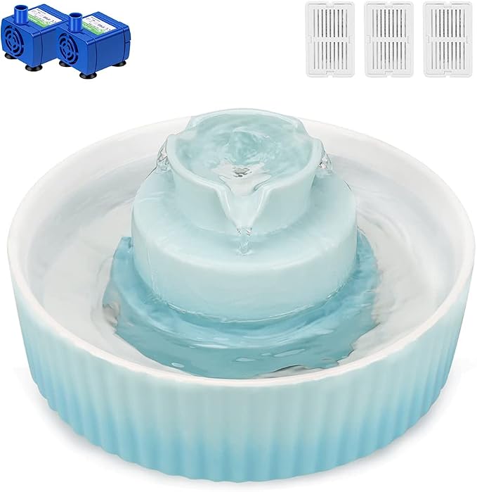 Wonder Creature Ceramic Cat Water Fountain, Stable Cupcake Design, 71oz | 2.1L Pet Fountain with Anti-Tip Ceramic Design, 2 Quiet Pumps, 360° Water Flow, 3 Filters for Cats and Dogs by WonderCreature