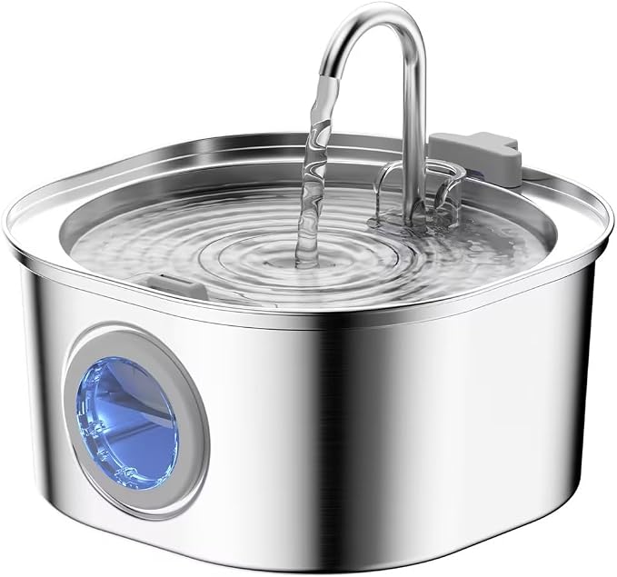 PEKTACO Stainless Steel Cat Water Fountain, 3.2L Drinking Fountain for Pets | Cat water dispenser, dishwasher safe, with triple filtration, quiet pump, and visible water window for cats and small pets by PEKTACO