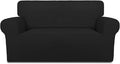 PureFit Stretch Loveseat Covers Fleece Couch Covers for Sofa Black | 1-Piece Sofa Slipcover Soft Couch Protector, Sofa Cover Washable with Non Skid Foam and Elastic Bottom for Kids, Dogs by PureFit