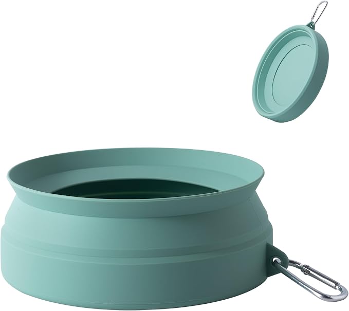 SLSON Spill Proof Dog Water Bowl for Cars,Collapsible No Splash Dog Travel Bowls Integrated Molding Portable Pet Bowl for Vehicle Road Trip Truck,RV,SUV,Boat Accessories (Morandi Green) by SLSON