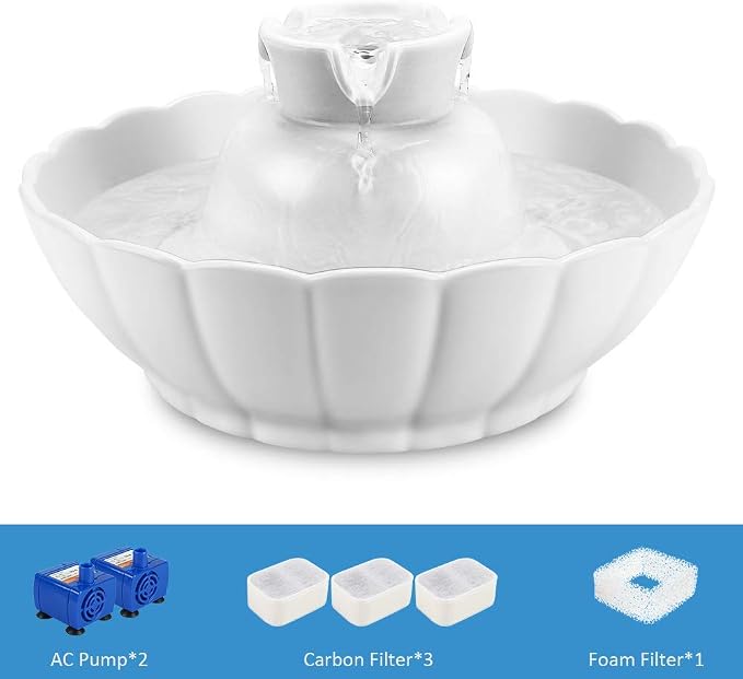 iPettie Tritone Ceramic Cat Water Fountain, Heavy-Duty Waterer for Pets | 2.1 Liters / 2.2 Quart Filtered Water Purifier with Replacement Filters and Foam, White - Image 7