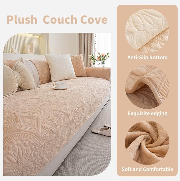 Couch Covers for Sofa, Flower Couch Cover for Dogs, Bohemia Sofa Covers Washable, Anti Slip Furniture Protector Covers for L Shaped(1pc, Khaki, 35.4"x 70.9") - Image 3
