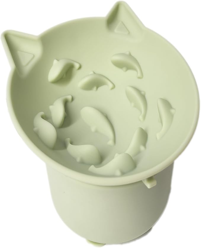 Elevated Cat Bowl, Silicone Dog Bowls for Food and Water, Wide Shallow Cat Food Dish, Whisker Fatigue, Lead & Cadmium Free, Great Height for Pet(Green) by AVYDIIF
