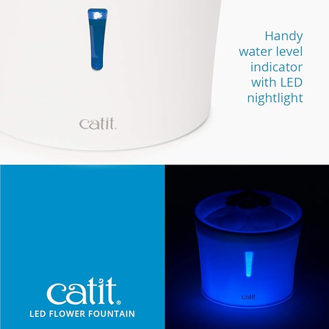 Catit LED Flower Fountain with Triple Action Filter, Cat Drinking Water Fountain, Blue, 3 L, 9.0 x 8.3 x 7.7 Inches(Pack of 6) - Image 3