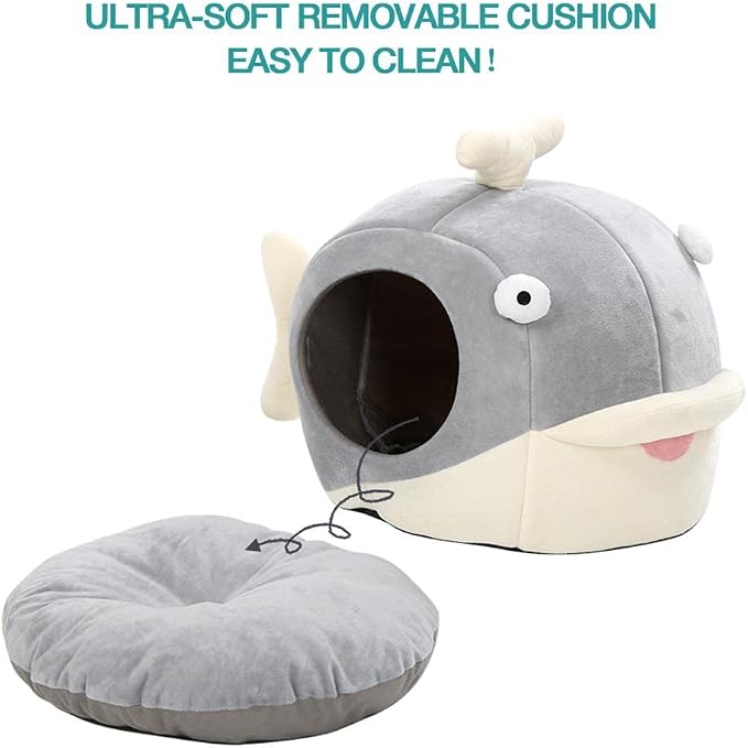 Lcybem Cat Beds for Indoor Cats - Cat Bed Cave with Removable Washable Cushioned Pillow, Soft Plush Premium Cotton No Deformation Pet Bed, Roomy Dolphin cat House Design, Multiple Sizes - Image 7