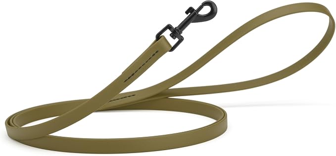 Dogline Biothane Waterproof Dog Leash Strong Coated Nylon Webbing with Black Hardware Odor-Proof Easy to Clean High Performance for Small or Large Dogs Made in USA 4 or 6 ft Lead, Olive Drab Green by Dogline