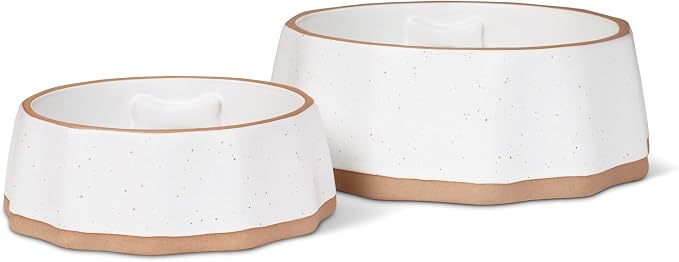 Fringe Studio Speckled Bone Medium Sculpted Ceramic Pet Bowl W/Exposed Clay (7" Diameter x 2.5" H, 26 fl.oz.), PetShop Collection (779MD001) - Image 2