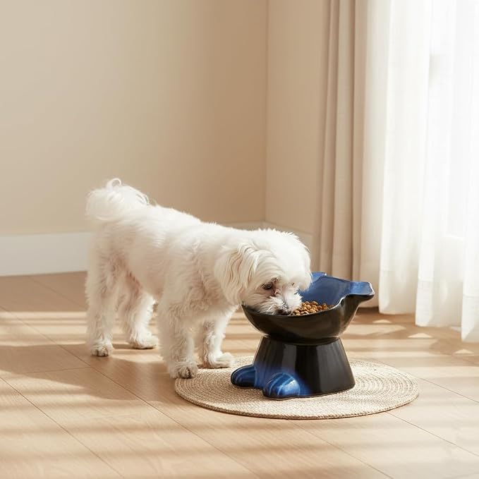 Nihow Elevated Ceramic Dog Bowls: 6.5 Inch Raised Dog Bowl for Food & Water | Food Safe Bowl for Medium/Small Size Dogs - Vivid Blue Puppy Bowls for Protecting Pet's Spine (1 PC) - Image 7