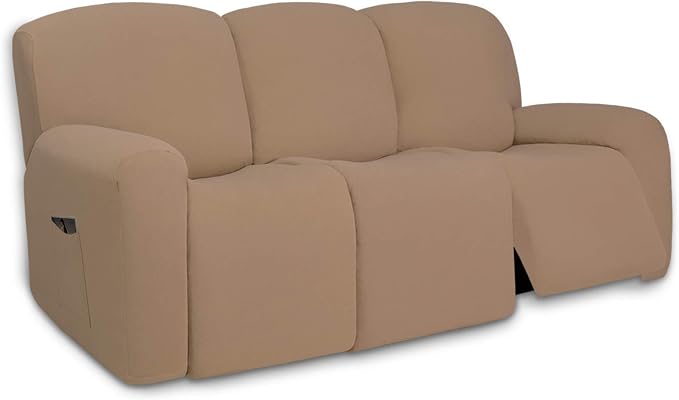 PureFit Super Stretch 3 Seats Recliner Sofa Couch Cover with Pocket | Non Slip Soft Sofa Slipcover, Washable Spandex Reclining Furniture Protector for Kids, Pets (Recliner Sofa, Camel) by PureFit