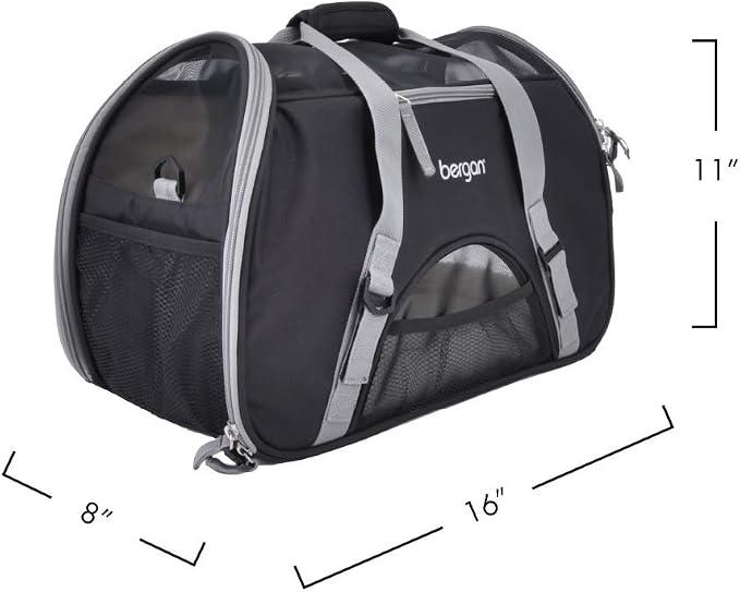 Coastal Pet Bergan Comfort Carrier - Breathable Travel Carrier for Dogs & Cats - Black & Grey, 16" x 8" x 11" - Image 2