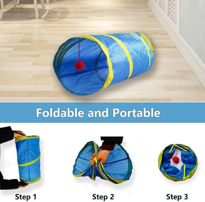 Cat Tunnel Tube Toys，Tunnels for Indoor Cats, 2 Way Collapsible Interactive Toy with Balls for Rabbits, Kittens, Ferrets, Puppy | Interactive Pet Crinkle Pop Up Tunnel with Balls Peek Hole Hideaway for Rabbits, Kittens, Ferrets, Puppy Playing & Exploring - Image 2