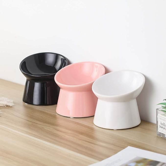 White Small Ceramic Raised Cat Bowls, Tilted Elevated Food or Water Bowls, Stress Free, Backflow Prevention, Dishwasher and Microwave Safe, Lead & Cadmium Free - Image 7
