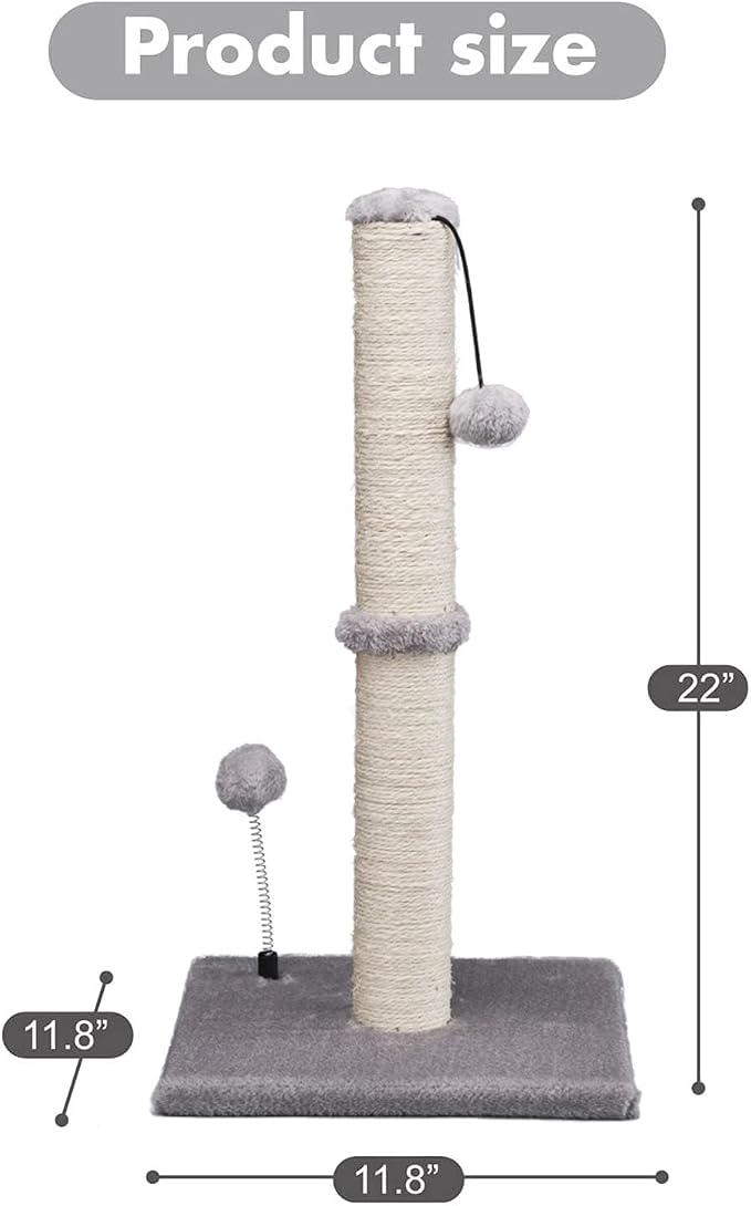 MECOOL Cat Scratching Post Premium Basics Kitten Scratcher Sisal Scratch Posts with Hanging Ball 22" for Kittens or Smaller Cats (22 inches for Kitten, Gray) - Image 5