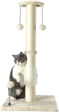 PEEKAB 32" Tall Cat Scratching Post Sisal Rope Scratch Posts with Hanging Ball and Self-Massage Brush Vertical Scratcher for Indoor Cats and Kittens(Beige 32inches) by PEEKAB