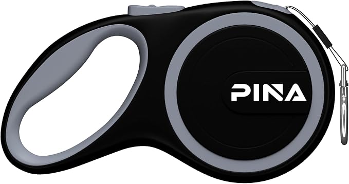 PINA Retractable Dog Leash, 10ft Dog Leash for Small Dogs Up to 33lbs, 360° Tangle-Free Strong Reflective Nylon Tape, with Anti-Slip Handle, One-Handed Brake, Lock - Black Gray by PINA