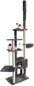 Furhaven 100"-113" Tall Cat Tree for Indoor Cats w/ Adjustable Height, Ft. Sisal Scratching Posts, Condo, & Toys - Tiger Tough Skyscraper Interactive Playground Tower - Gray, One Size by FurHaven