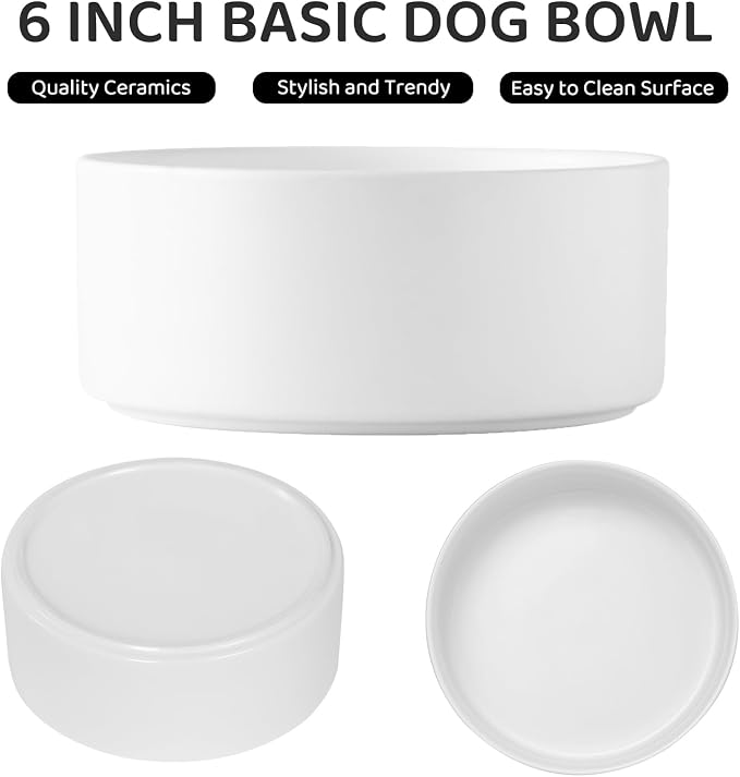 Raised Ceramic Dog Bowl Set - Elevated Dog Bowls with Non Slip Bamboo Stand, Food and Water Bowl Set for Small and Medium Breed Dogs, Pet Bowls, Weighted Dogs Dishes (6'', 2 * 30OZ, White) - Image 2