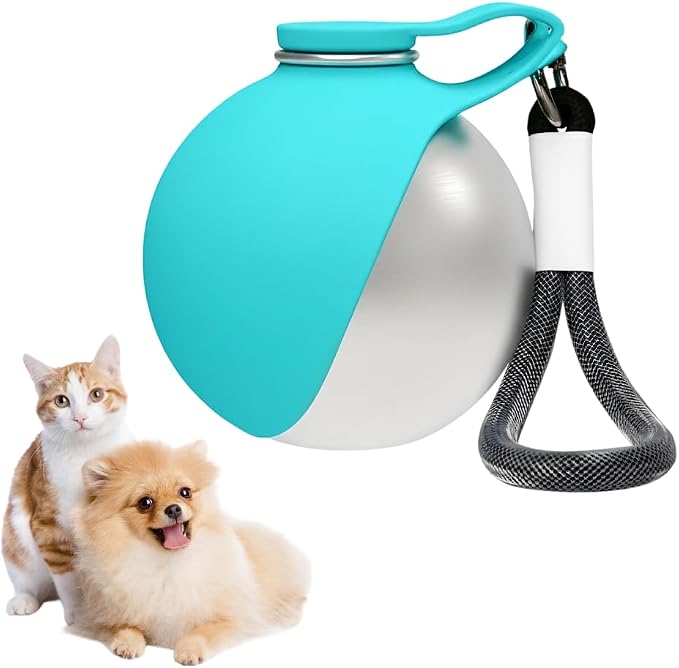 Portable Pet Water Bottle, 285ml/10 Oz Stainless Steel Compact Dog Drinking Bottles Leak Proof Cat Travel Water Bottles with Foldable Silicone Bowl for Outdoor Walking Hiking by Mioyoow