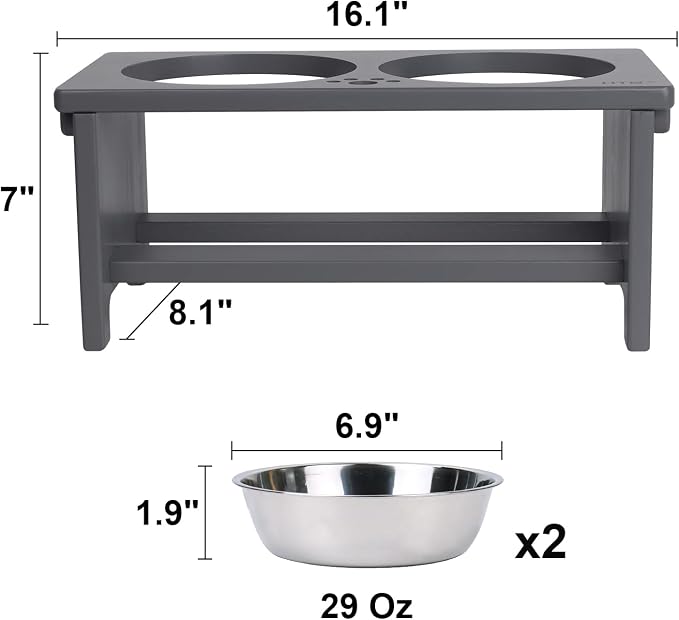 HTB Elevated Dog Bowl Stand with 2 Stainless Steel Bowls-7" H Medium Grey | Raised Dog Bowl Stand, 7"tall, 29 Oz Bowls, for Medium Sized Dogs, Pet-safe, Solid Bamboo - Image 5