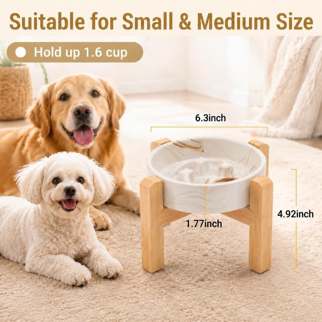 Elevated Ceramic Slow Feeder Dog Bowls Anti-Choking Slow Feeding for Small&Medium Size Anti-Slip Non-Lead & Toxic Durable Easy to Clean Maze Slow Feeder Bowl（8.26in Marble Brown Stars Pattern） - Image 3