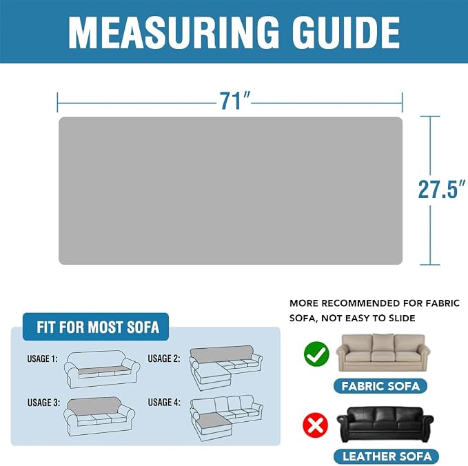 H.VERSAILTEX Plush Chenille Couch Cover for 3 Cushion Couch Anti Slip Washable Sofa Slipcovers Soft and Durable Furniture Protector for Dogs Cats Kids (27.5" x 71", Dove) - Image 3
