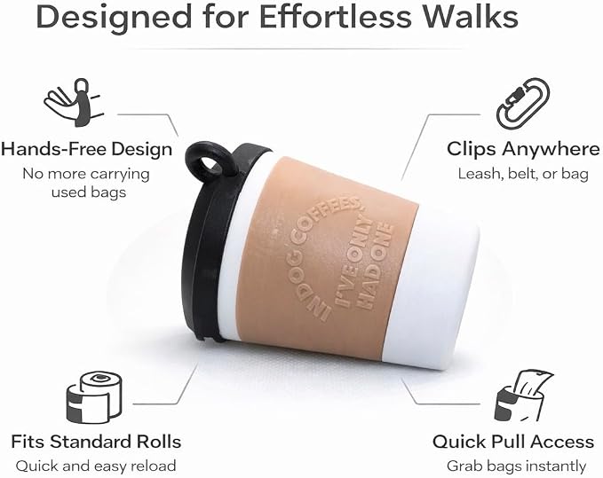 Dog Poop Bag Holder Dispenser, Clip-On Leash Waste Bag Holder, Hands-Free Dog Walking Accessory, Portable & Lightweight, Includes Roll of Bags (Black) - Image 6