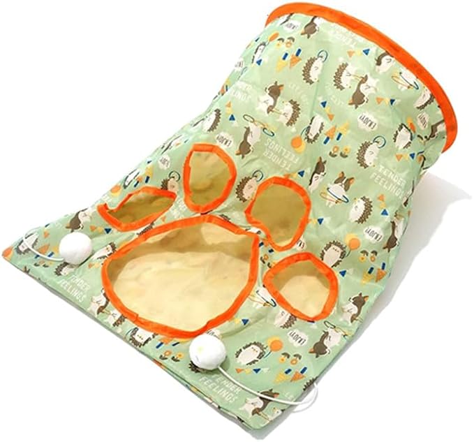 Cat Tunnel Bag for Indoor Cats, Foldable Pet Tunnel Crinkle Sack Bag with a Little Mouse & 3 Toy Ball, Portable Crinkle Paper Interactive Hide and Seek Cat Toys (Green) by LIFTATAPA