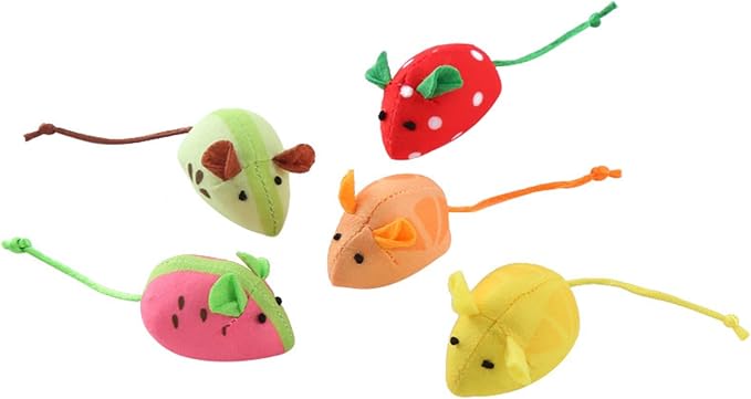 Catnip Cat Mice Toys Interactive Mouse Cat Toy for Indoor Adult Cats Kitten Kitty Baby Cat Chew Exercise Toy Fruit-Shaped Mice Cat Toy Set - 5PCS by Haourlife