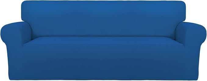PureFit Stretch Oversized Couch Covers Fleece Sofa Slipcovers Classic Blue | 1-Piece Sofa Cover Washable Soft Couch Protector, Couch Slipcover with Non Skid Foam and Elastic Bottom for Kids, Dogs by PureFit