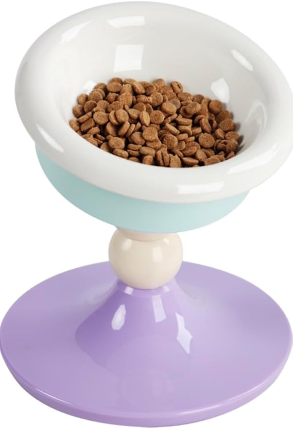 Elevated Ceramic Cat Bowl, Tilted Raised Cat Food Bowl for Indoor Cats, Whisker Friendly Anti Vomiting Cat Feeding Bowl with Non-Slip Stand, Lavender Mint by Unknown