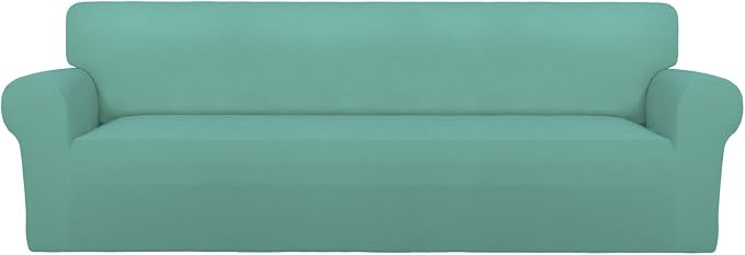 PureFit Stretch Couch Covers for Sofa 4 Seater Slipcovers Cyan | 1-Piece Sofa Cover Washable Soft Couch protector, Couch Slipcover with Non Skid Foam and Elastic Bottom for Kids, Dogs by PureFit