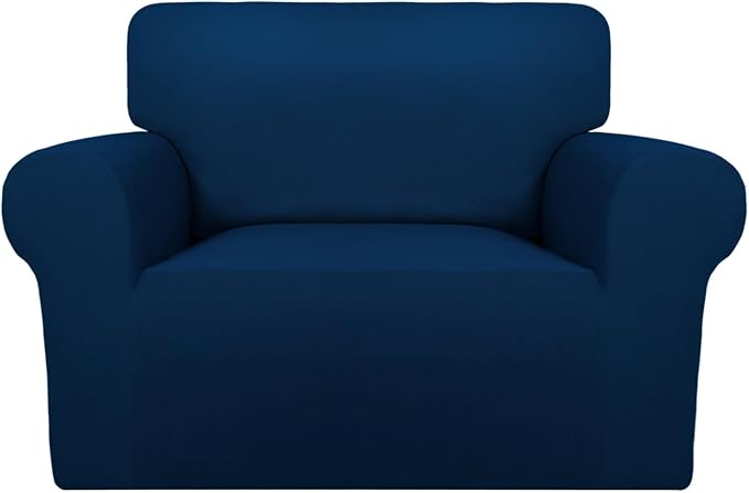 PureFit Super Stretch Sofa Slipcover – Spandex Non Slip Soft Couch Sofa Cover, Washable Furniture Protector with Non Skid Foam and Elastic Bottom for Kids, Pets (Oversized, Navy) by PureFit