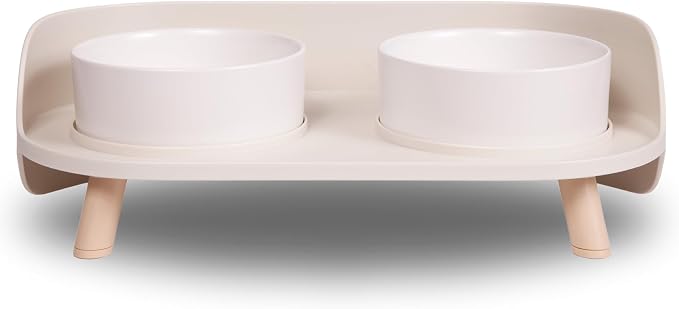 A4DOG Ceramic Dog Bowls with Stand - Elevated Dog Water and Food Bowl Set 13.5oz Cat & Dog Feeding Station Spill Proof Splash Proof Raised Pet Food Bowls for Dogs, No Mess Pet Feeder - Beige by TailswaghappilywithA4DOG