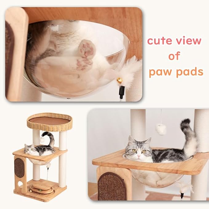 Cat Tree Tower, Freestanding, Stylish, Cushioned Bed, Large Base, for Multiple Cats, Compact, Winter and Summer Use, Summer Mat Included, for Large Cats (81cm Brown) - Image 8
