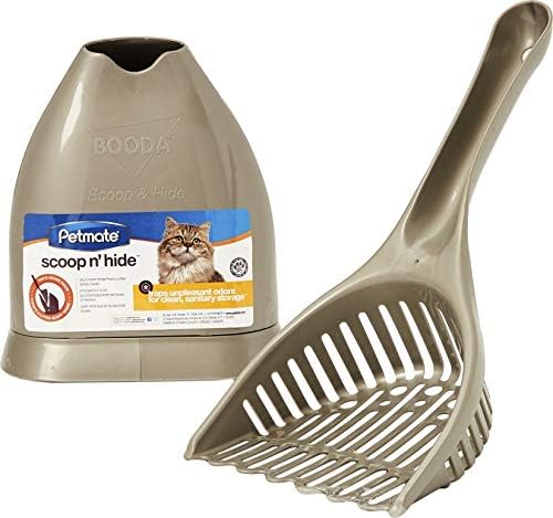 Petmate Scoop N' Hide Cat Litter Scoop with Discreet Holder, Brushed Nickel | Features a Deep Bucket Scoop with Built-In Rake to Sift Litter and a Hinged Stand That Hides the Scoop Between Cleanings - Image 3