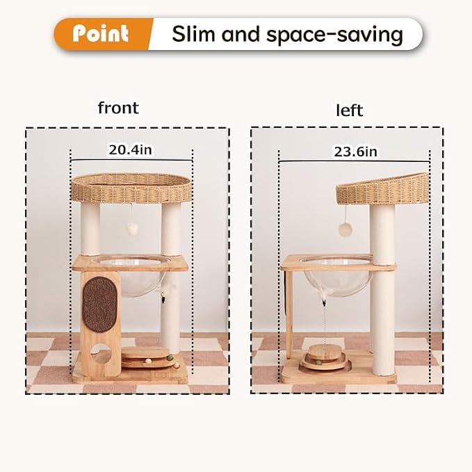 Cat Tree Tower, Freestanding, Stylish, Cushioned Bed, Large Base, for Multiple Cats, Compact, Winter and Summer Use, Summer Mat Included, for Large Cats (81cm Brown) - Image 3