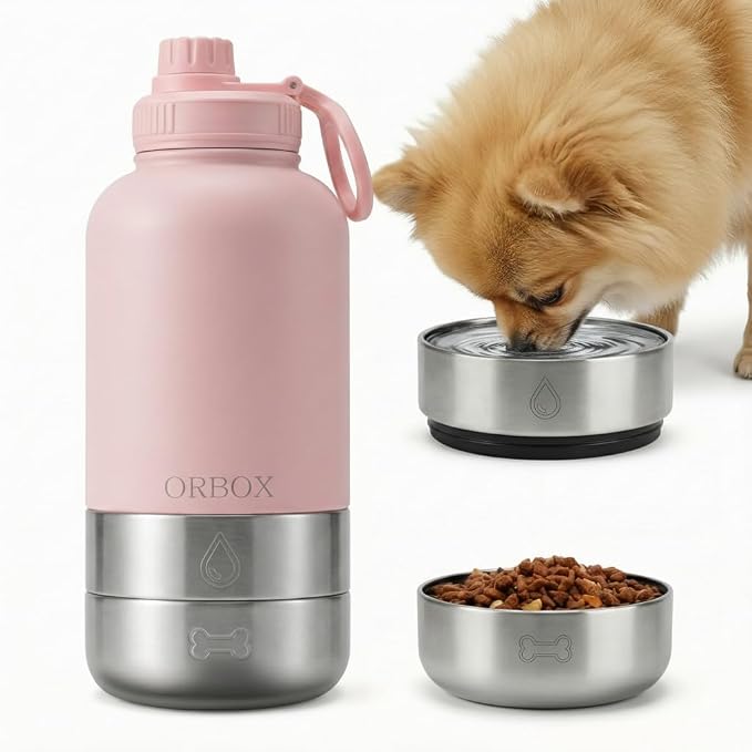 Dog Water Bottle for Travel Insulated Bottle for Small Dogs | Food Grade Plastic Bowls, Dishwasher Safe, 24H Cold 12H Hot, for Car Rides, Park Visits, Road Trips by Unknown