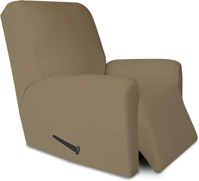 PureFit Stretc Recliner Chair Covers Fleece Soft Couch Covers for Sofa | Tan 4-Pieces Recliner Slipcover Pocket Couch Protector, Fleece Sofa Cover Washable with Non Slip Elastic Bottom by PureFit