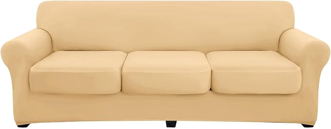 hyha Stretch Couch Covers, Sofa Cover for 3 Cushion Couch Pet Friendly | Floral Pattern, Printed, 4 Pieces, 3 Separate Cushion Sofa, Durable Anti-slip Washable Protector with Elastic Bottom for Dogs by hyha