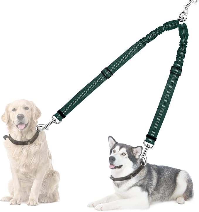 AUTOWT Double Dog Leash, No Tangle 360°Swivel Rotation Reflective Lead Attachment Adjustable Length Dual Two Dogs Lead Splitter, Comfortable Shock Absorbing Walking Training for 2 Dogs by AUTOWT