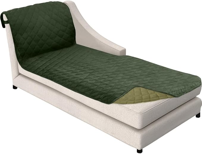 Sofa Shield® Couch Chaise Lounge Slip Cover with Strap, Hunter Green Sage | Reversible Furniture Protector, Stain and Tear Resistant Cushion Cover, Machine Washable Slipcover for Pets, Cats 70 inch by SofaShield