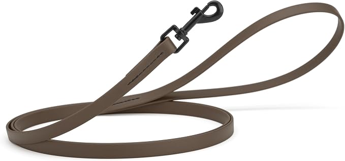 Dogline Biothane Waterproof Dog Leash Strong Coated Nylon Webbing with Black Hardware Odor-Proof Easy to Clean High Performance for Small or Large Dogs Made in USA 4 or 6 ft Lead, Dark Chocolate Brown by Dogline