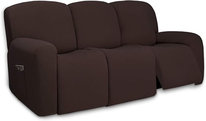 PureFit Super Stretch 3 Seats Recliner Sofa Couch Cover with Pocket | Non Slip Soft Sofa Slipcover, Washable Spandex Reclining Furniture Protector for Kids, Pets (Recliner Sofa, Chocolate) by PureFit