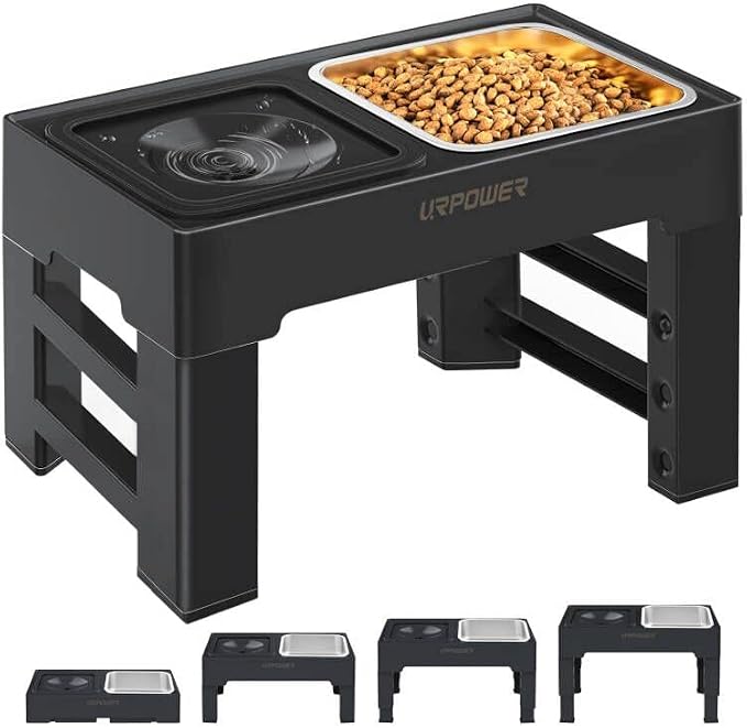 URPOWER 2-in-1 Elevated Dog Bowls 4 Height Adjustable Raised Dog Bowls | Stainless Steel Food Bowl with No Spill Water Bowl and Non-Slip Stand for Small Medium Large Dogs by URPOWER