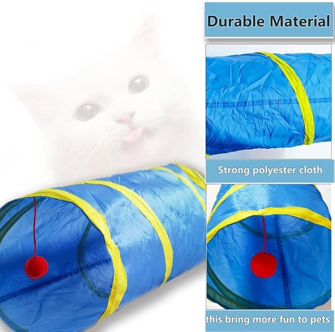 Cat Tunnel Tube Toys，Tunnels for Indoor Cats, 2 Way Collapsible Interactive Toy with Balls for Rabbits, Kittens, Ferrets, Puppy | Interactive Pet Crinkle Pop Up Tunnel with Balls Peek Hole Hideaway for Rabbits, Kittens, Ferrets, Puppy Playing & Exploring - Image 4
